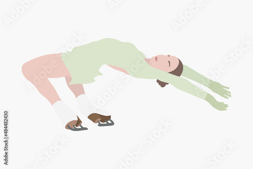 Abstract trendy cartoon illustration of female figure skater, cantilever, ice skating. Hand drawn vector elements isolated on white background for decoration, flyer, banner