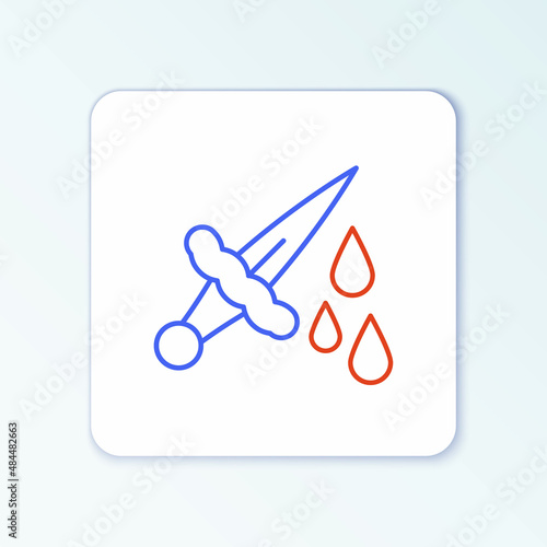 Line Sword with blood icon isolated on white background. Medieval weapons knight and soldier. Symbol of murder. Colorful outline concept. Vector