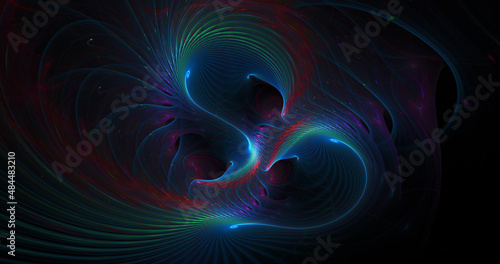 Abstract festive background with blurred fantastic swirl. Fantastic glowing fractal shapes. Holiday wallpaper. Digital fractal art. 3d rendering.