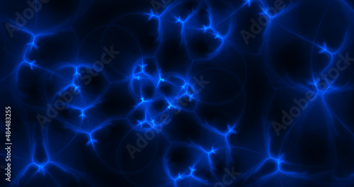 Abstract fantastic fractal background of intertwining glowing blue shapes. Fantasy light background. Digital fractal art. Festive wallpaper. 3d rendering.