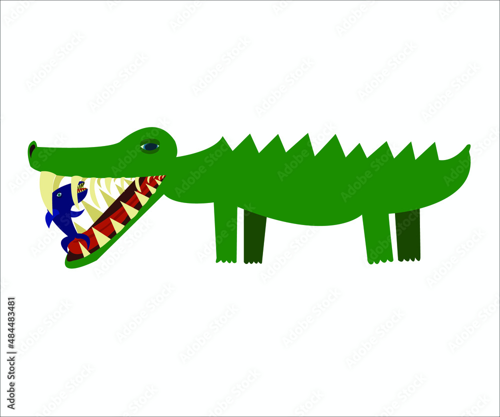 A crocodile with a fish between his teeth. This illustration can be used as a logotype or as a concept for advertising materials. Vector illustration, isolated. A crocodile with a fish between his teeth. This illustration can be used as a logotype or as a concept for advertising materials. Vector illustration, isolated.