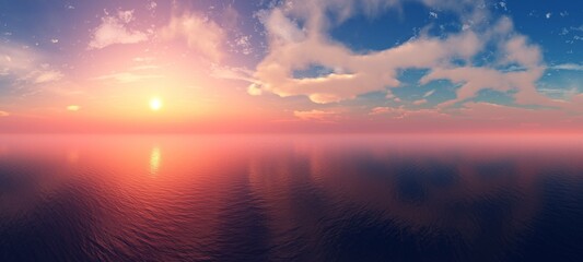 Fotobehang Koraal Zeezicht panorama bij zonsopkomst  © ustas