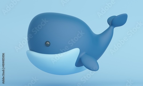Cute little whale on a blue background. 3d rendering