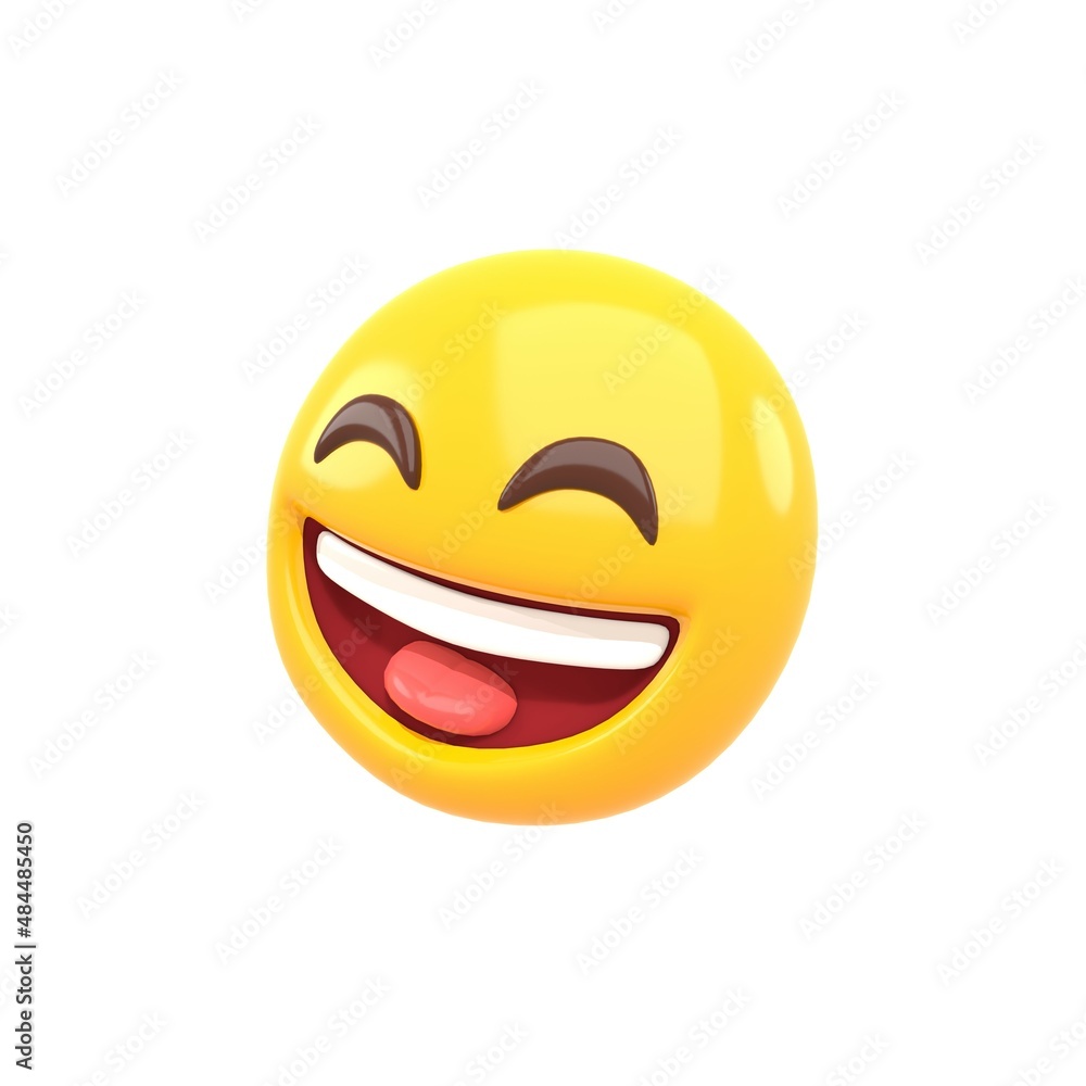 3d rendering of smile emoji with closed eyes, happy isolated on white background