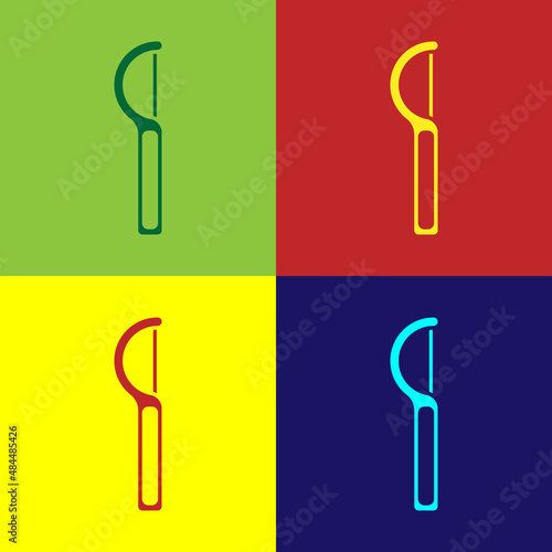 Pop art Dental floss icon isolated on color background. Vector