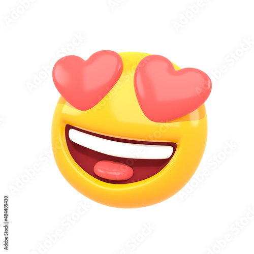 3d rendering of emoji symbol of love, in love, smiling on isolated white background