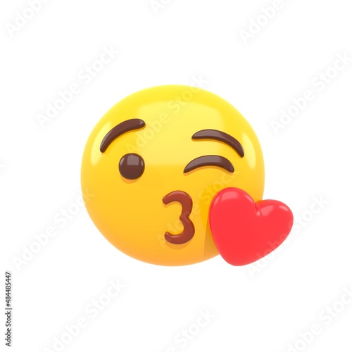 3d rendering of isolated yellow smiley emoji with kissing mouth icon isolated on white background