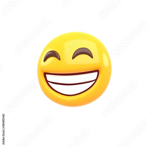 3d rendering of smiling emoji with eyes closed , happy emoji isolated on white background