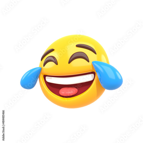 3d rendering of yellow face emoji lol laughter and crying tear icon isolated on white background