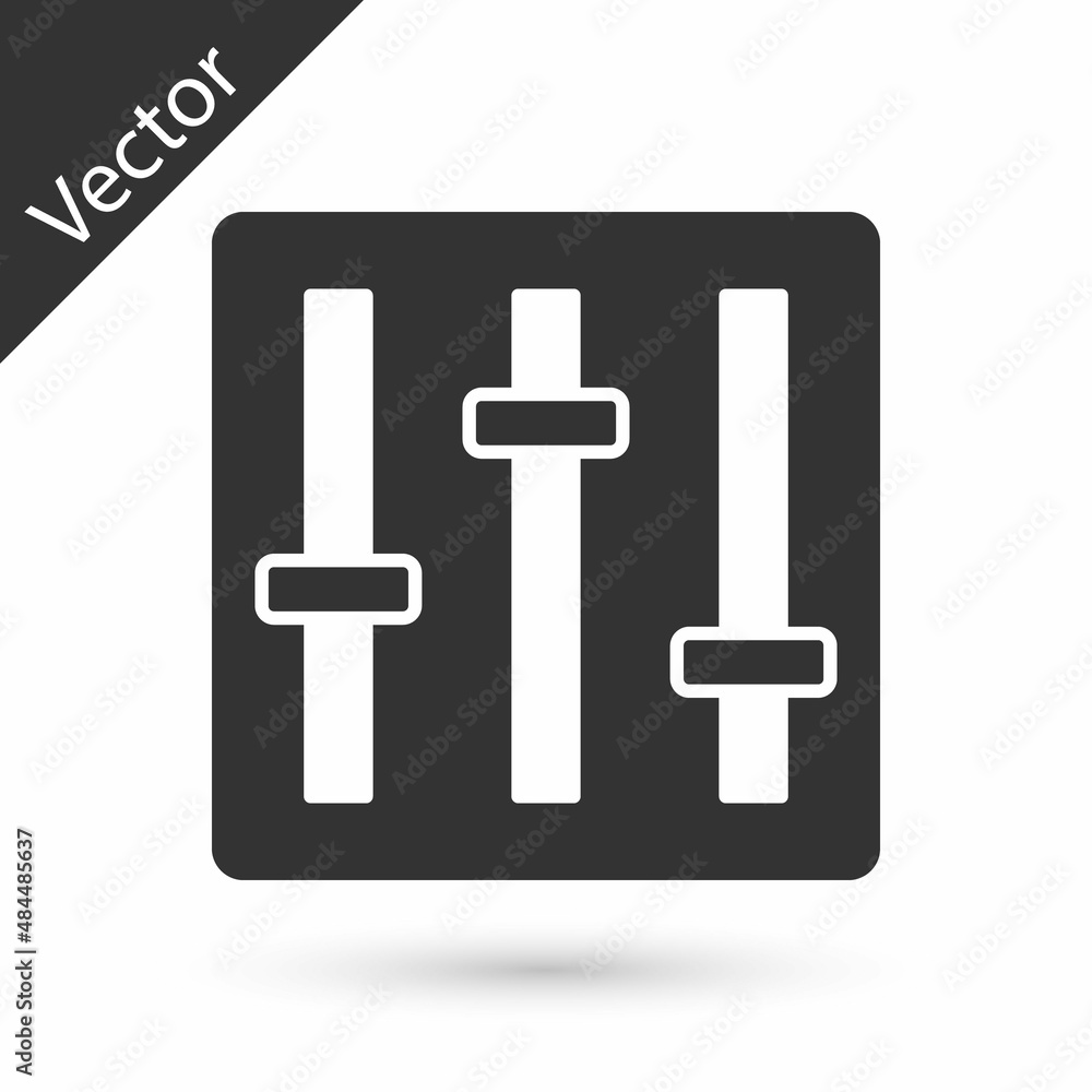 Grey Sound mixer controller icon isolated on white background. Dj equipment slider buttons. Mixing console. Vector Grey Sound mixer controller icon isolated on white background. Dj equipment slider buttons. Mixing console. Vector