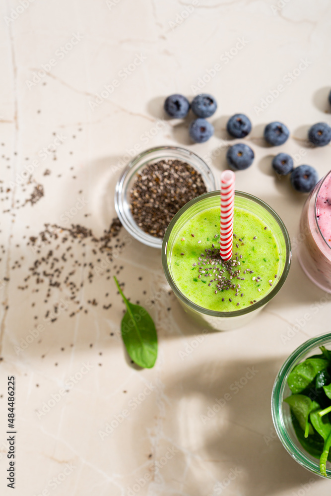 Green smoothie with chia seeds and berry Green smoothie with chia seeds and berry