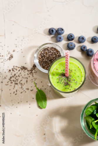 Green smoothie with chia seeds and berry