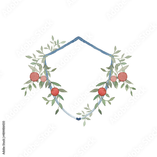 Watercolor heraldic frame. Vintage wreath isolated on white background.