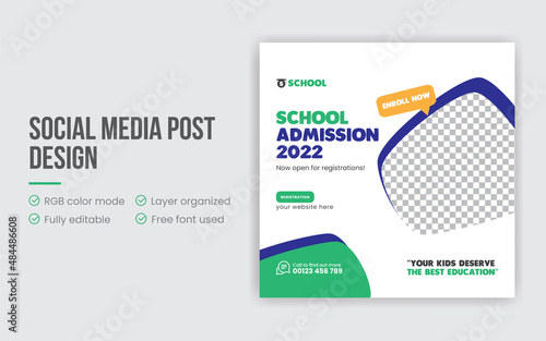 School admission educational social media post and promo web banner design template