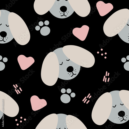 dog seamless pattern hand drawn. vector, minimalism. textiles, wallpaper, wrapping paper. cute baby print in trendy colors 2022.