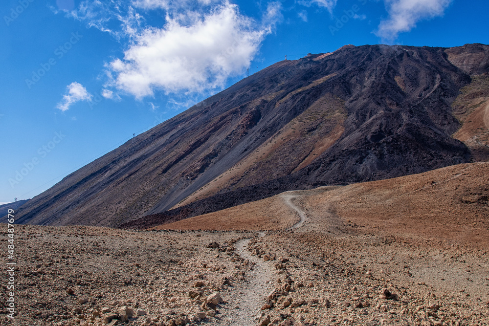 Hiking trail on Mount Teide on the Canary Island of Tenerife in Spain