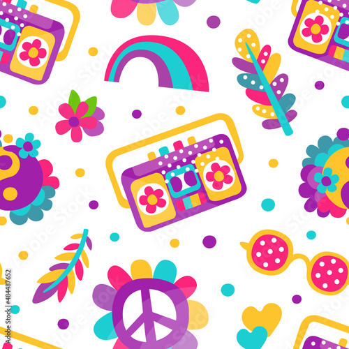 Hippie Bohemian Sticker Element Vector Seamless Pattern Template