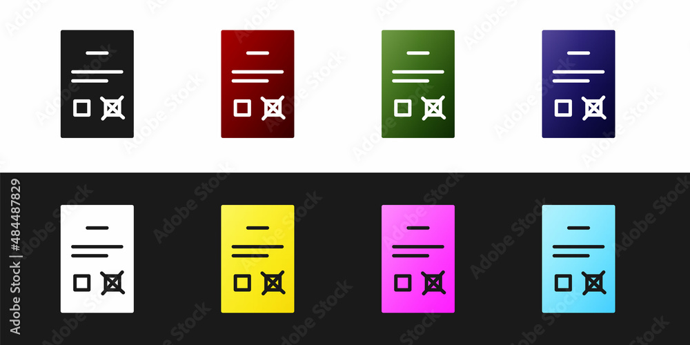 Set Poll document icon isolated on black and white background. Vector