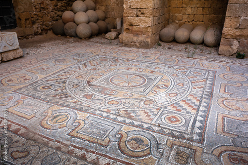 Mosaic on the floor in the Archaeological Museum in the old town of Rhodes, Greece photo