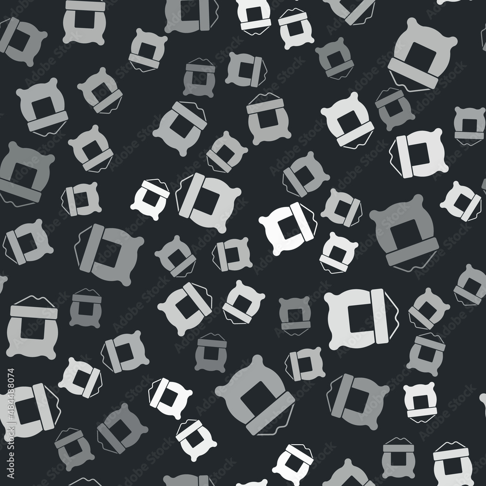 Grey Bag of flour icon isolated seamless pattern on black background. Vector Grey Bag of flour icon isolated seamless pattern on black background. Vector