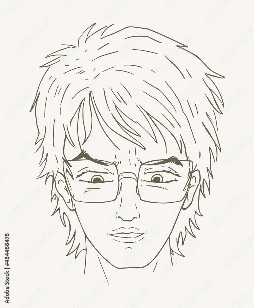 Man with glasses line draw