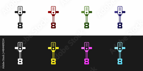 Set Electrical hand concrete mixer icon isolated on black and white background. Handheld electric cement mixer. Vector