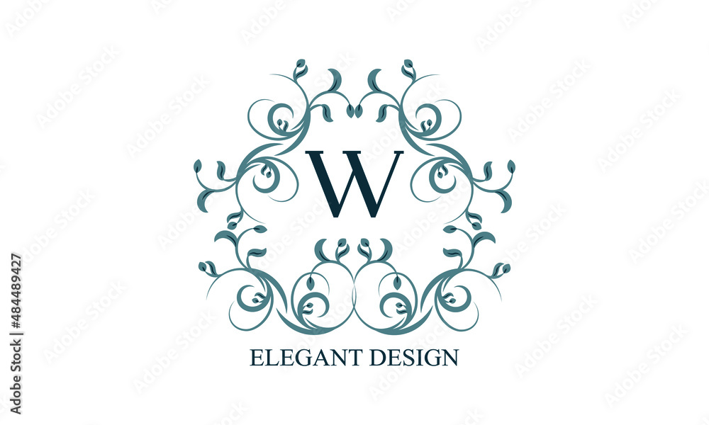 Vintage elegant logo with initials W on a light background. Exclusive monogram for restaurants, clubs, boutiques, cafes, hotel cards. Business style and brand of the company.
