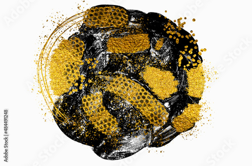 Black abstract painting. Golden abstraction of brush strokes. Adding gold drops, sprays, luxury brushes, gold elements. Modern abstract artwork. Masterpiece of designing art. Gold and bright brushes. photo