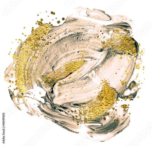 CAPPUCCINO. Abstract. Vivid painting. Golden abstraction of brush strokes. Adding gold drops, sprays, luxury brushes, gold elements. Modern abstract artwork. Masterpiece of designing art.  photo