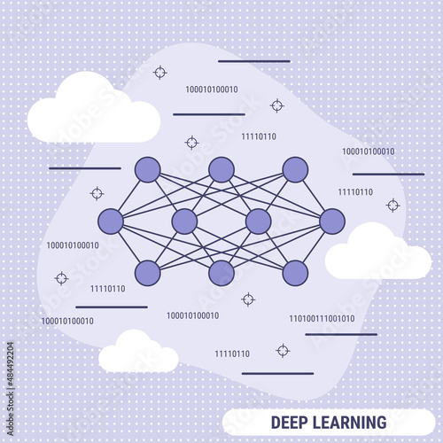 Deep learning, neural network flat design style vector concept illustration