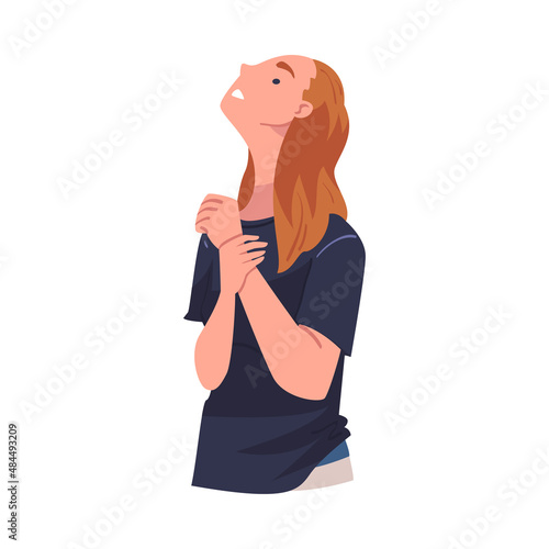 Woman Looking at Something Interesting Raising Head Vector Illustration