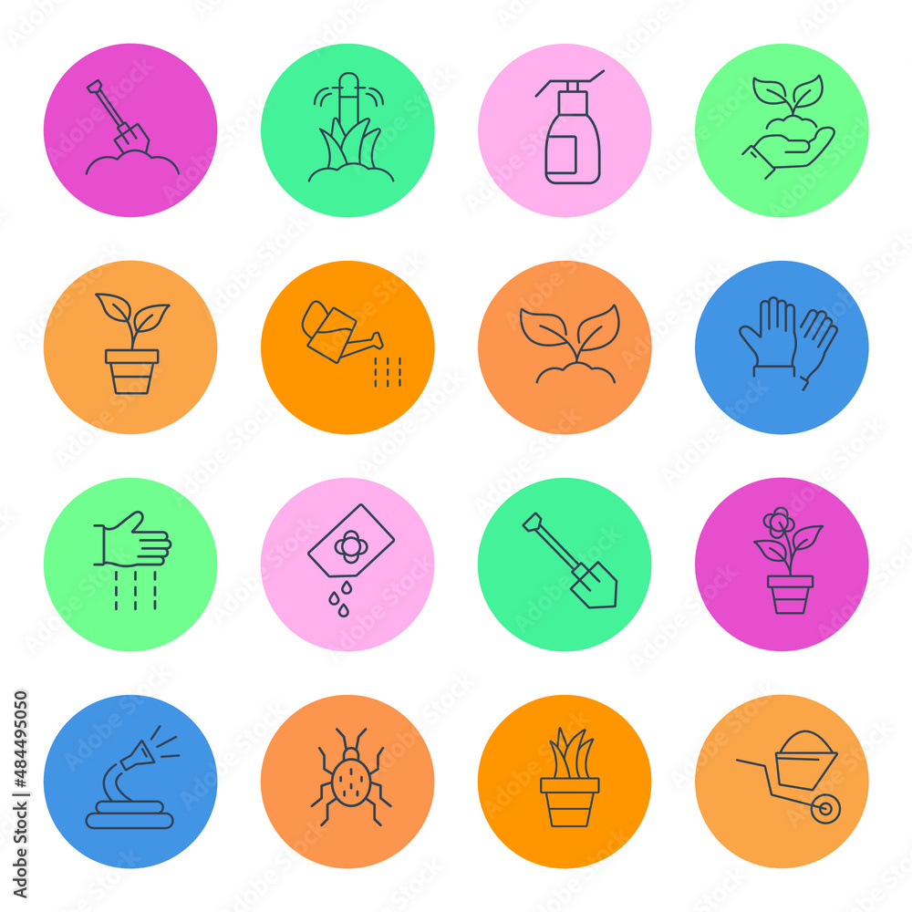 gardening icon set . gardening pack vector elements for infographic web. with trend color