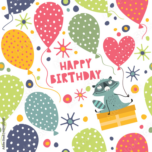 Seamless background with gift boxes and confetti. Happy Birthday.