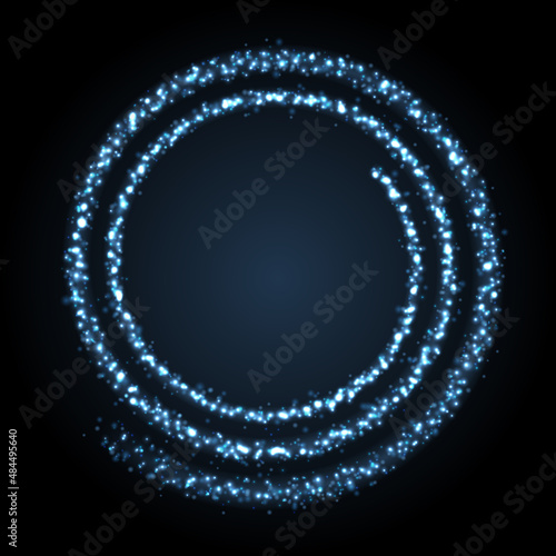 Blue glowing spiral with bright flashes. Abstract luminous background.