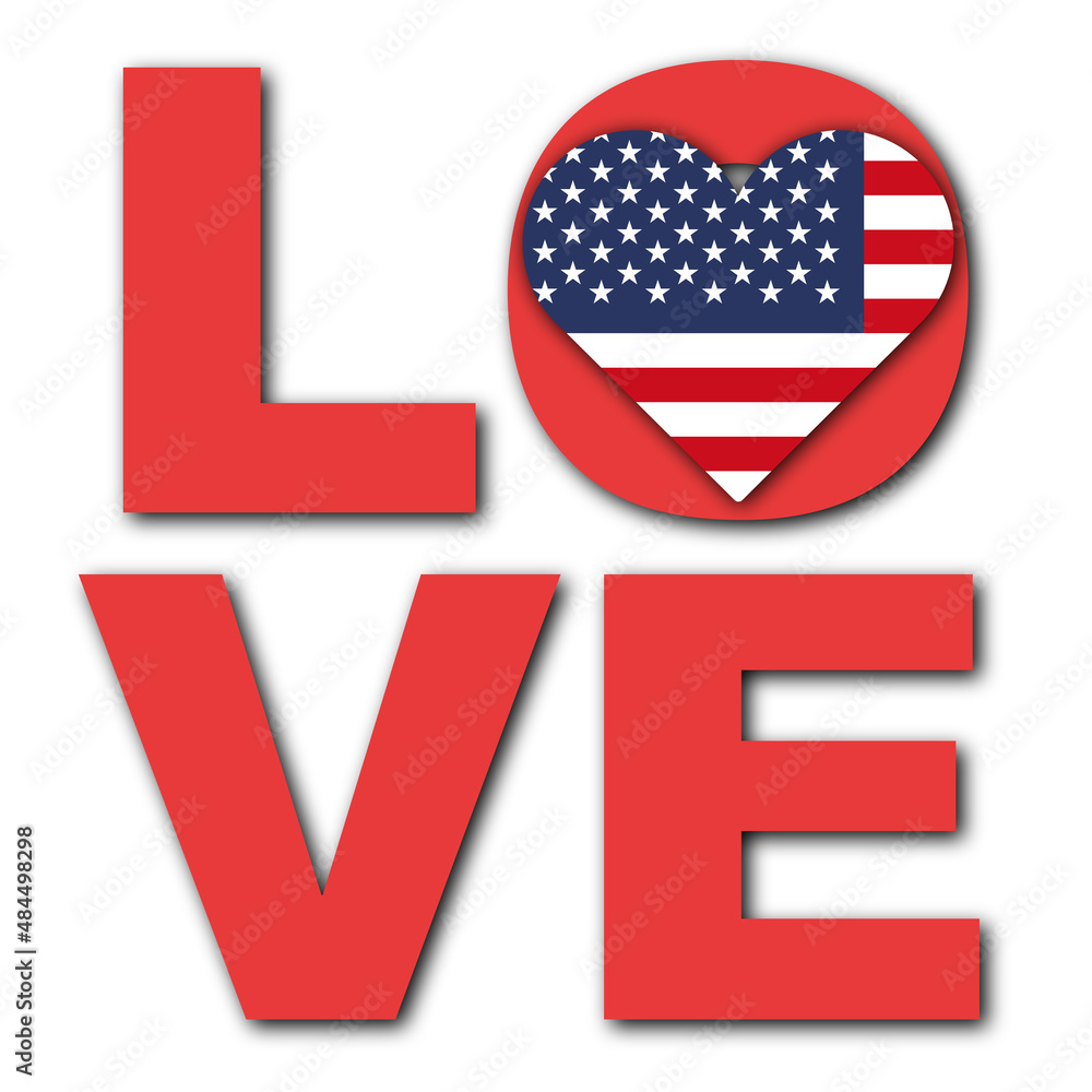 I Love Usa Concept - Heart Flag - White Background - 3D Illustration I Love Usa Concept - Heart Flag - White Background - 3D Illustration