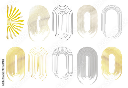 geometric and wavy ellipse with lines inside, isolated vector design elements set
