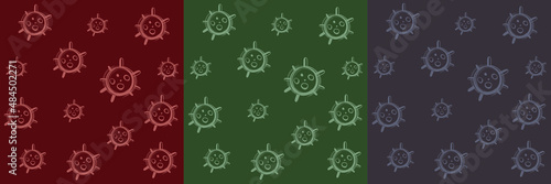 Pattern with the image of covid bacteria in different colors. Flat design. Microbe Covid-19