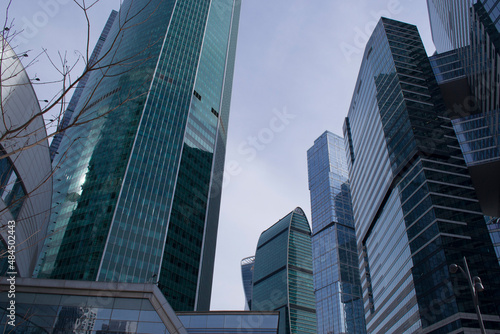 Urban landscape. Skyscrapers in Moscow against the blue sky.