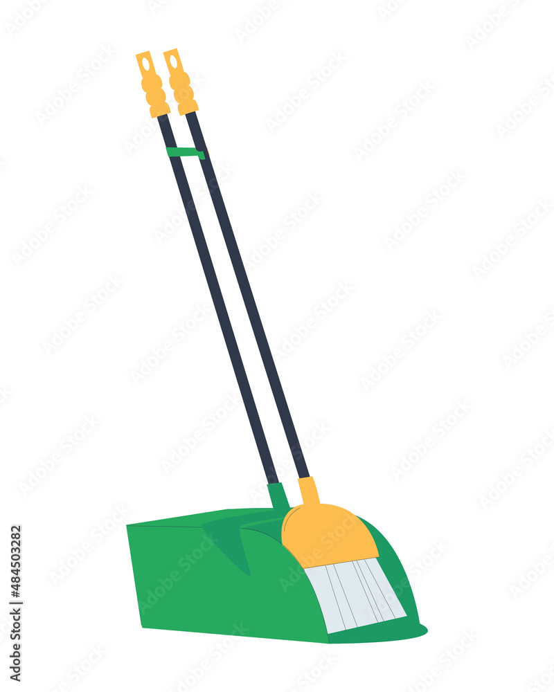 Floor sweeper and trash can. House and office cleaning. For a hairdresser. Flat vector illustration Floor sweeper and trash can. House and office cleaning. For a hairdresser. Flat vector illustration