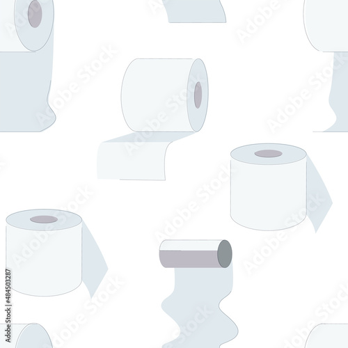 Seamless pattern of toilet paper rolls on white background Flat vector illustration