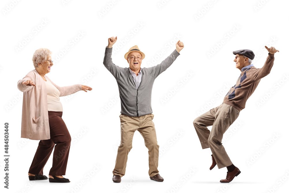 Happy elderly people dancing - obrazy, fototapety, plakaty 