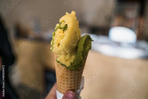 Healthy matcha vegan icecream, dairy free photo