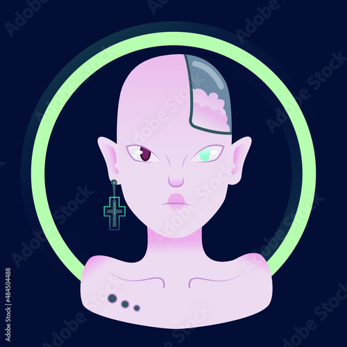 Futuristic cyberpunk girl. Cyborg woman avatar.