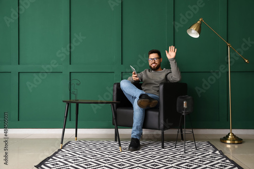 Handsome bearded man with t...