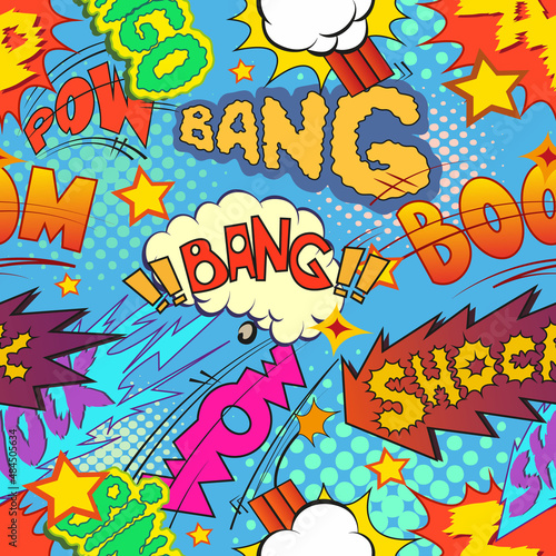 Comic book explosion, boom seamless pattern, vector illustration 