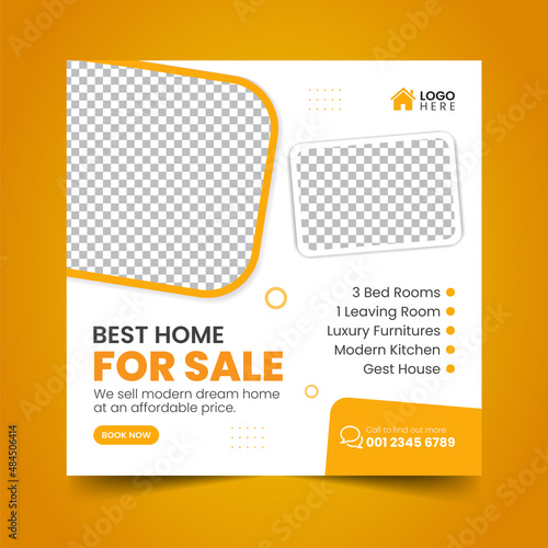 Real Estate House property Social Media Post Squire Banner Flyer Vector Template Design (ID: 484506414)