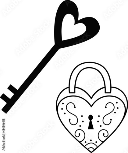 Vector image of a lock with a key. 