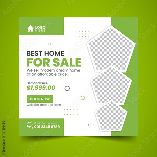 Real Estate House property Social Media Post Squire Banner Flyer Vector Template Design (ID: 484506454)