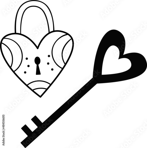 Vector image of a lock with a key. 