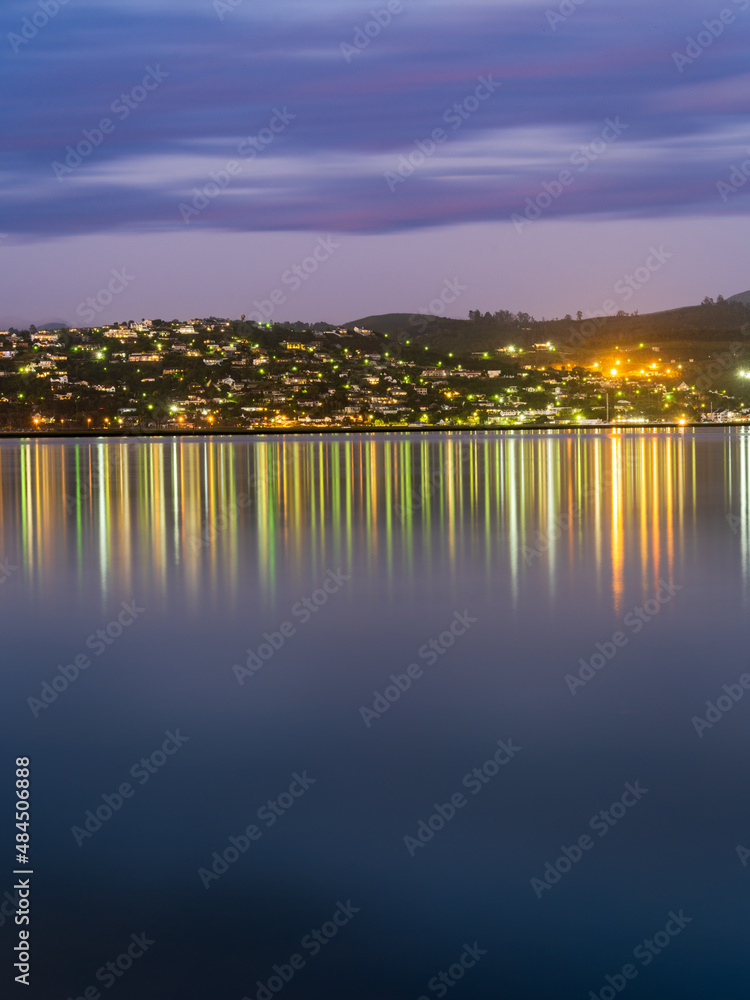 Knysna town lights reflection on the lagoon in South Africa